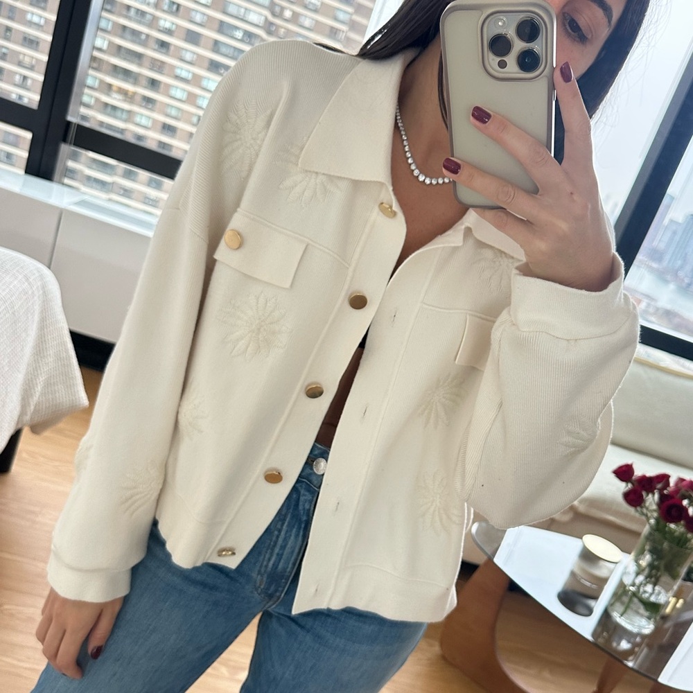 Cyrus Cream Knit Embroidered Cardigan